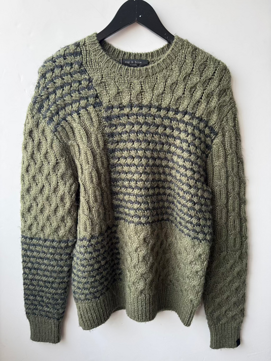 Rag and Bone Khaki Cable Hand Knit