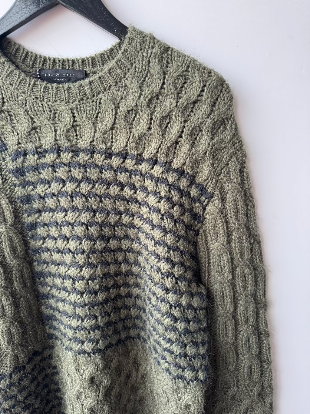 Rag and Bone Khaki Cable Hand Knit