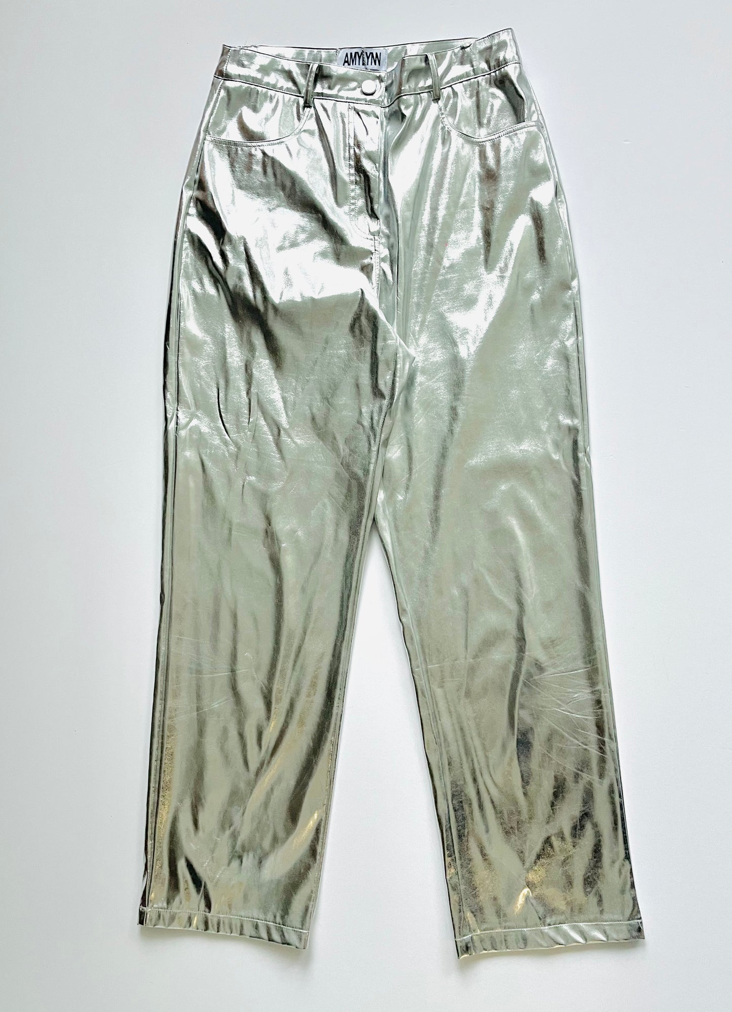 Amy Lynn Silver Vegan Leather Trousers.