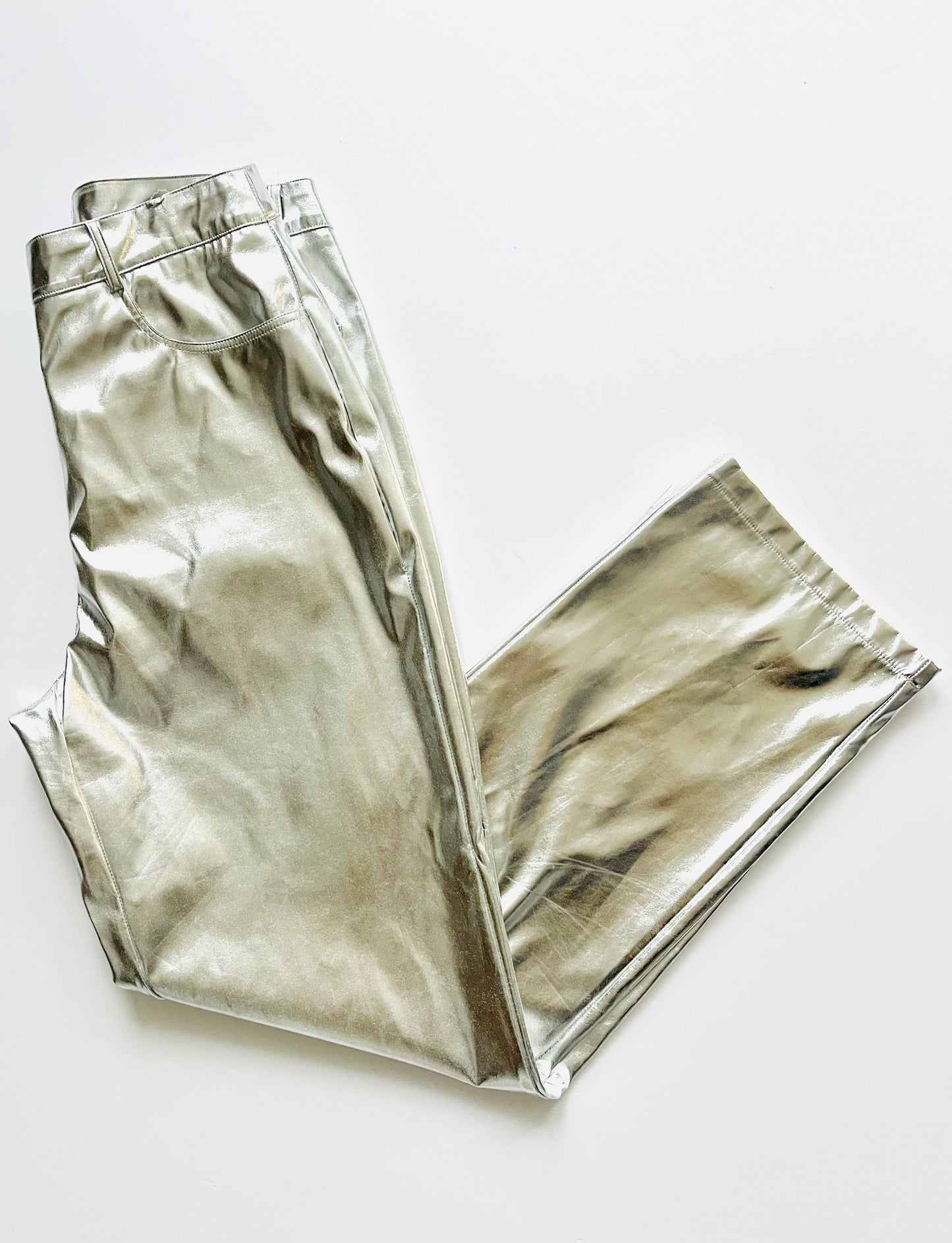 Amy Lynn Silver Vegan Leather Trousers.