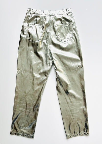 Amy Lynn Silver Vegan Leather Trousers.