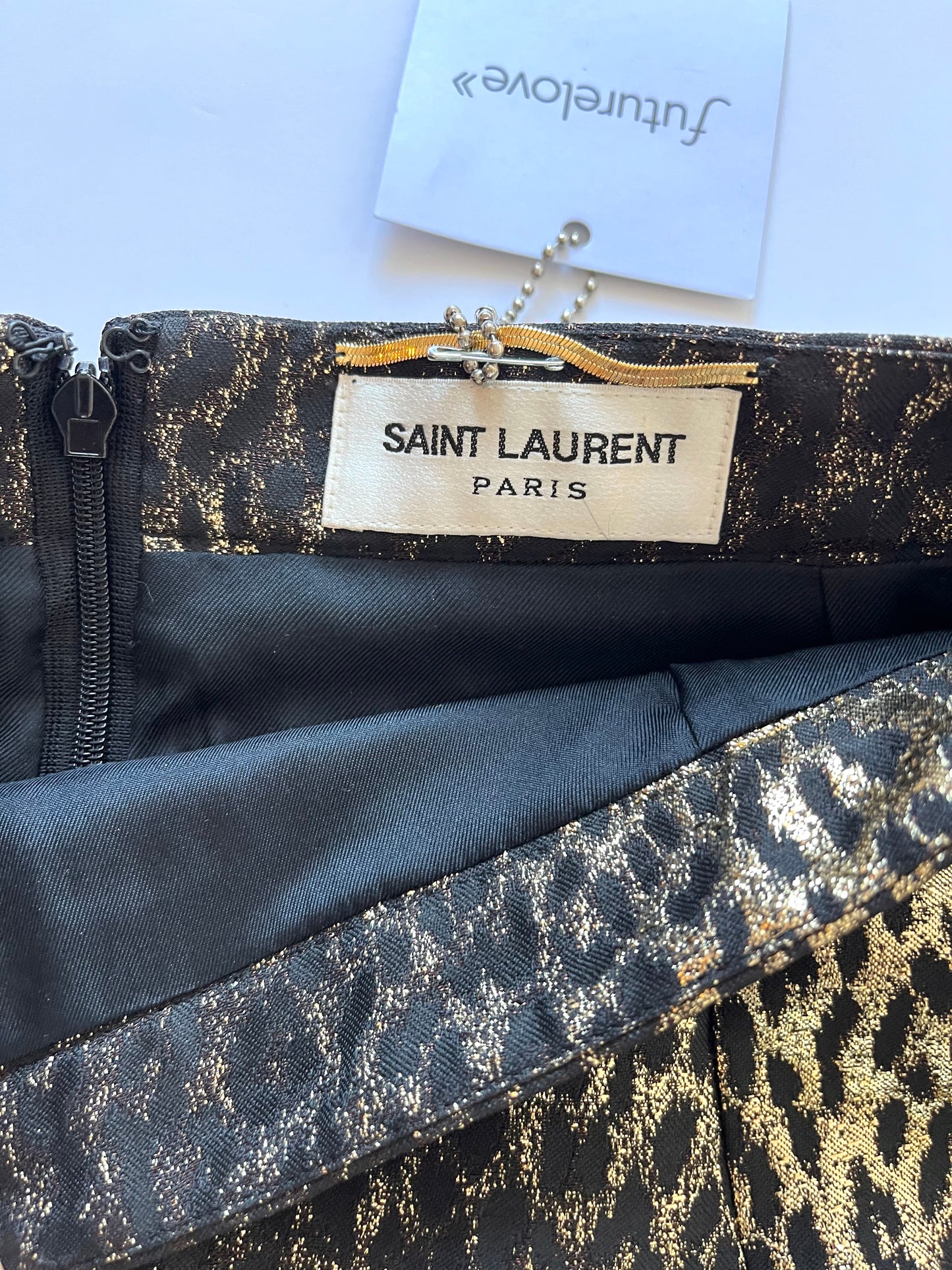 Saint Laurent Leopard Gold Lamé Jacquard Mini Skirt