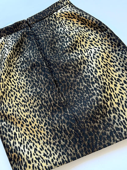 Saint Laurent Leopard Gold Lamé Jacquard Mini Skirt